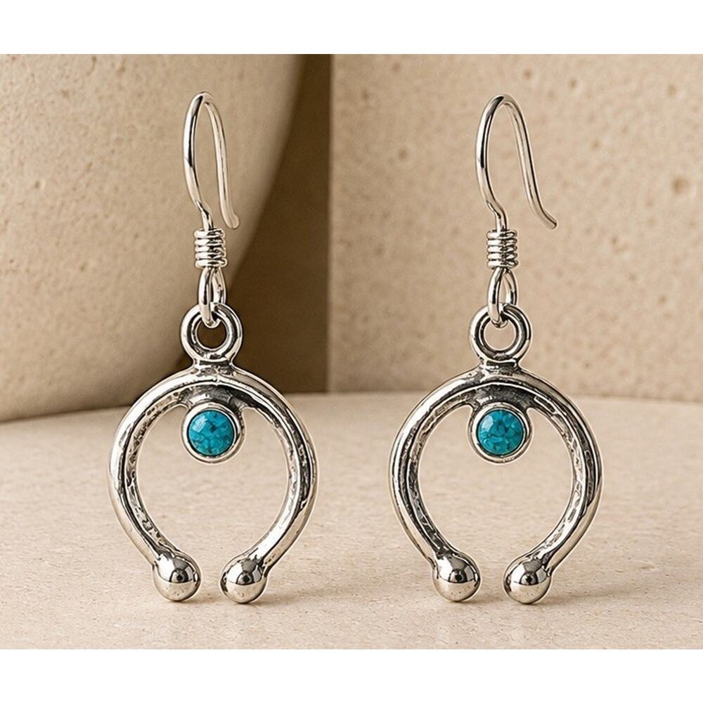 Sterling Silver Turquoise Naja Earrings Native American Southwestern Horseshoe